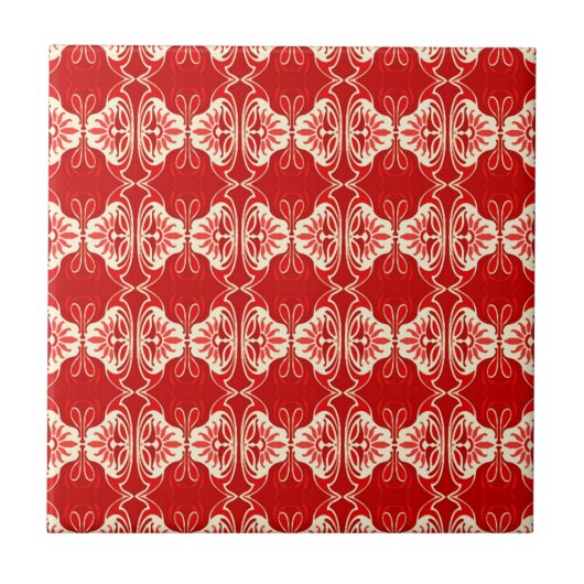Carreau Motif de papier peint d'art déco - rouge et blanc (Devant)