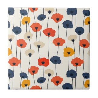 Carreau Motif de pavots colorés à l'aquarelle