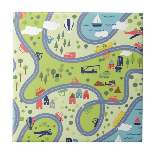 Carreau Motif de paysage de promenade en voiture d'enfants (Devant)