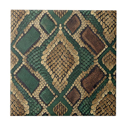Carreau Motif de peau de serpent vert et or - Impression a (Devant)