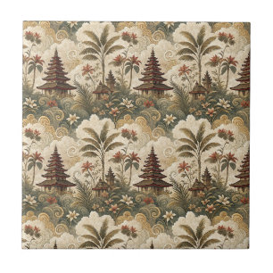 Carreau Motif de peinture tropicale de temple balinais vin