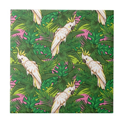 Carreau Motif de perroquets avec Feuilles de palme (Devant)