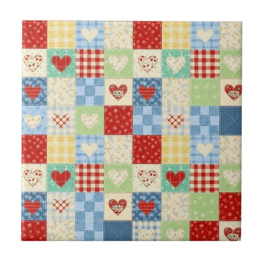 Carreau Motif de pique-nique Cœurs Patchwork Rustique (1) (Devant)