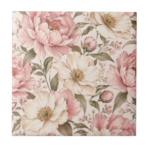 Carreau Motif de pivoines fleuries vintage