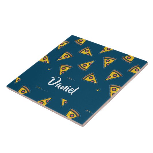 Carreau Motif de pizza sur fond bleu (Côté)
