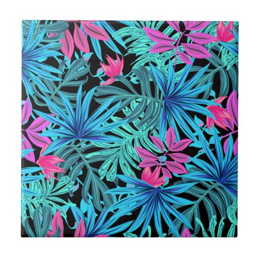 Carreau Motif de Plante Neon Pink et Blue Tropical (Devant)