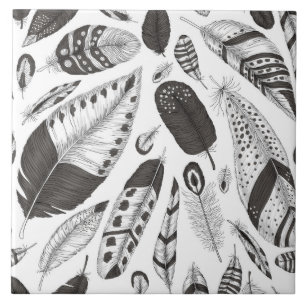Carreau Motif de plumes noir et blanc