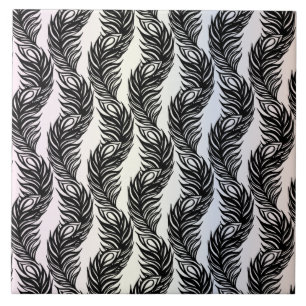 Carreau Motif de plumes Peacock abstrait noir et blanc
