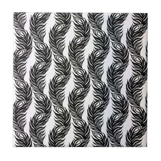 Carreau Motif de plumes Peacock abstrait noir et blanc (Devant)