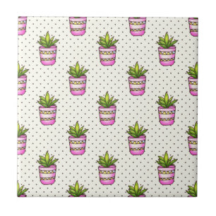Carreau Motif de point Polka Succulent Aquarelle
