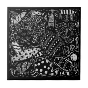 Carreau Motif De Poissons Décoratifs Noir Et Blanc Moderne