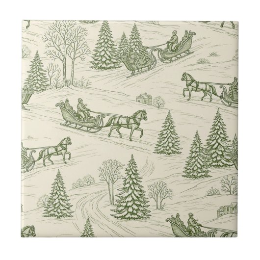 Carreau Motif de promenade en traîneau de Noël Toile Verte (Devant)