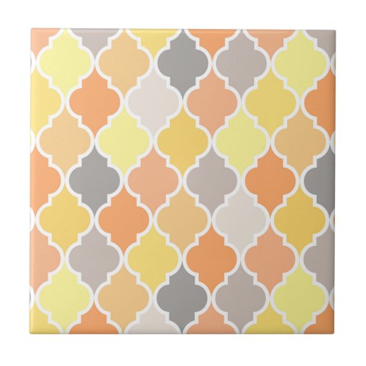 Carreau Motif de quatrefoil jaune, orange et gris (Devant)