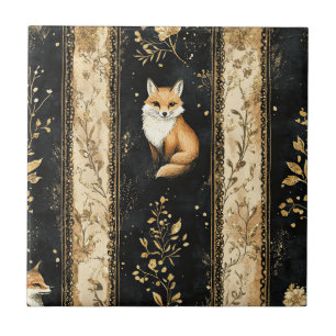 Carreau Motif de renard botanique noir et or de luxe (1)