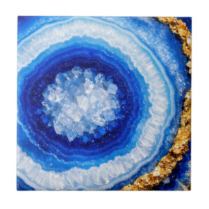Carreau Motif de résine de géode bleu or