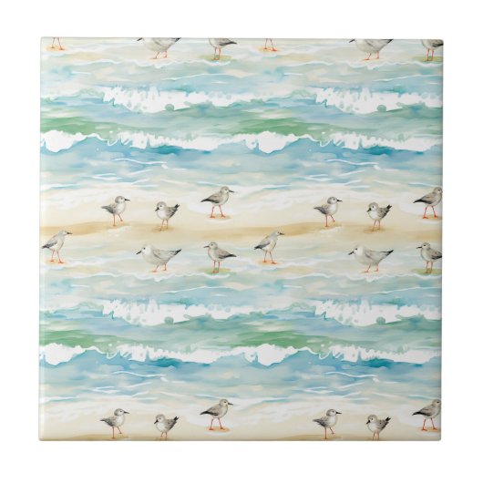 Carreau Motif de rivage de bécasseau côtier (5) (Devant)