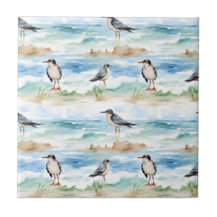 Carreau Motif de rivage du bécasseau côtier (4)