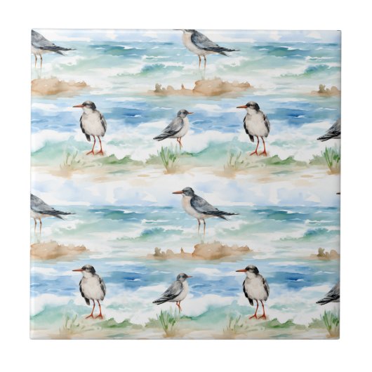 Carreau Motif de rivage du bécasseau côtier (4) (Devant)
