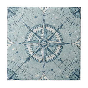 Carreau Motif de rose des vents de compas nautique vintage