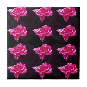 Carreau Motif de rose en couches rose chaud et noir,