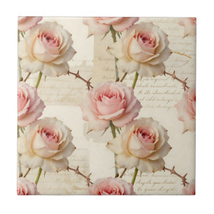 Carreau Motif de rose rose pâle vintage écriture