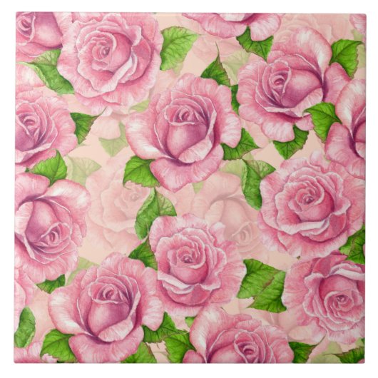 Carreau Motif de roses à l'aquarelle rose (Devant)