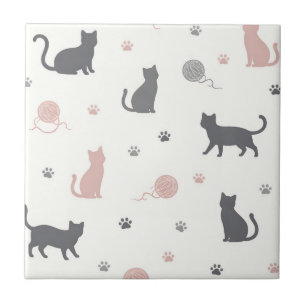 Carreau Motif de silhouette de chat et de fil fantaisiste