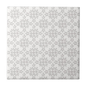 Carreau Motif de style damassé gris et blanc