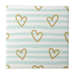 Carreau Motif de style paillettes à rayures de cœur pastel