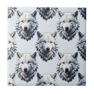 Carreau Motif de tête de loup blanc - Blanc