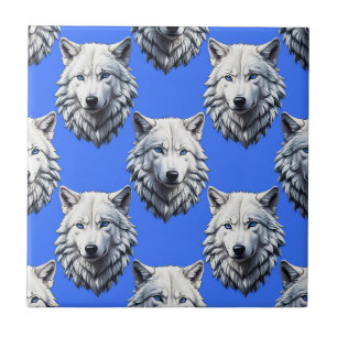 Carreau Motif de tête de loup blanc Design bleu