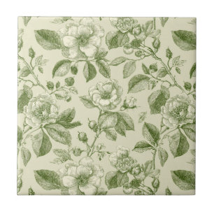 Carreau Motif de toile botanique vintage vert