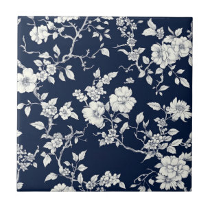 Carreau Motif de toile florale vintage bleu (10)