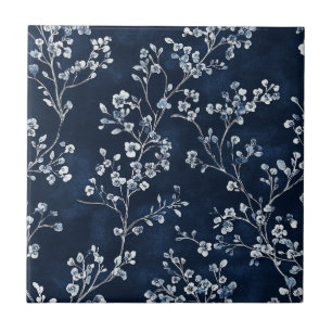 Carreau Motif de toile florale vintage bleu (13)