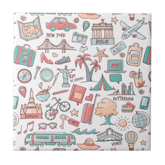 Carreau Motif de touristes en pastel (Devant)