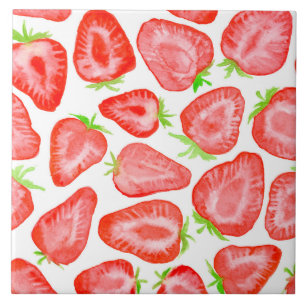 Carreau Motif de tranches de fraise d'aquarelle