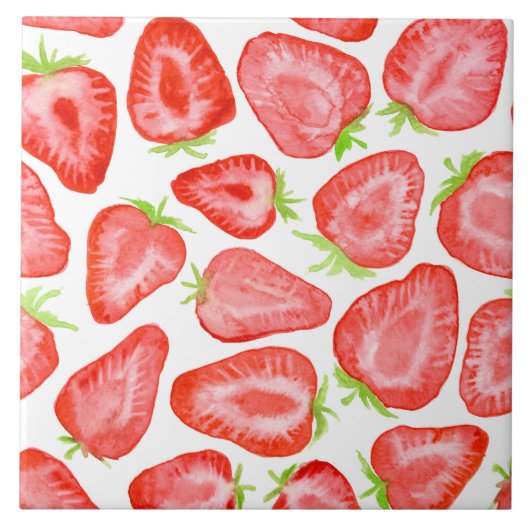 Carreau Motif de tranches de fraise d'aquarelle (Devant)