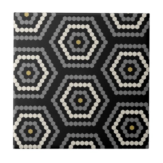 Carreau Motif de tuile noire Hexagon Penny Hex (Devant)