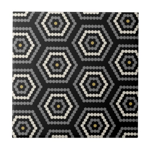 Carreau Motif de tuile noire Hexagon Penny Hex (Devant)
