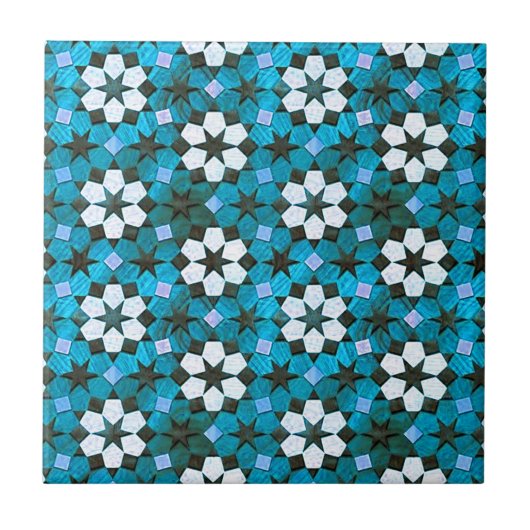 Carreau Motif de turquoise et de fleur blanche (Devant)