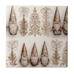 Carreau Motif de vacances de Noël gnomes aquarelle vintage