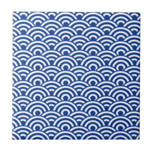 Carreau Motif de vague japonais blanc de bleu de cobalt
