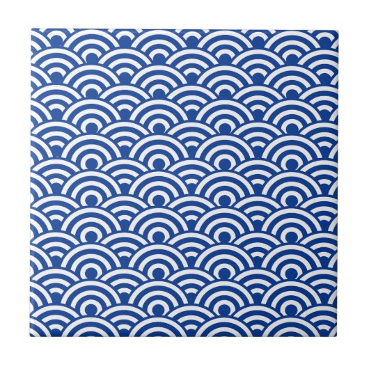 Carreau Motif de vague japonais blanc de bleu de cobalt (Devant)