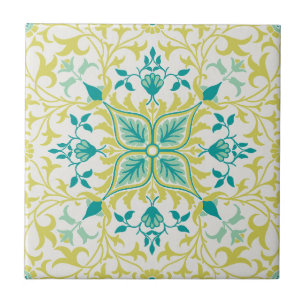 Carreau Motif de vigne jaune turquoise (1873) par W. Morri