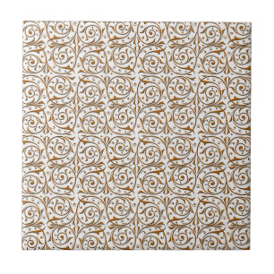 Carreau Motif de vignes tourbillonnantes or sur blanc