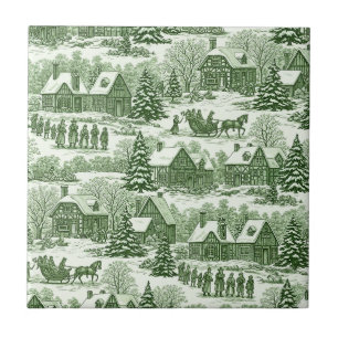 Carreau Motif de village de Noël vintage toile verte