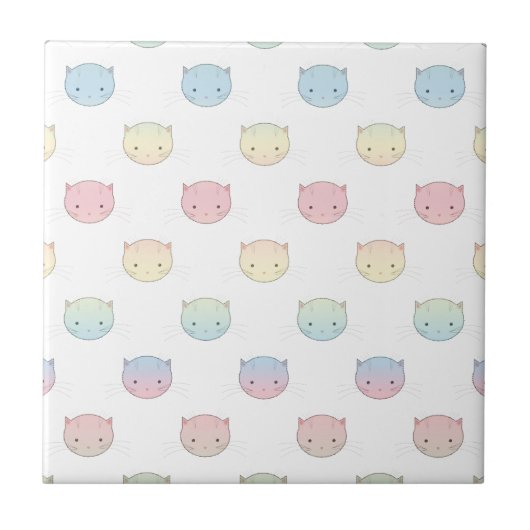 Carreau Motif de visages de chatons pastel mignons (Devant)