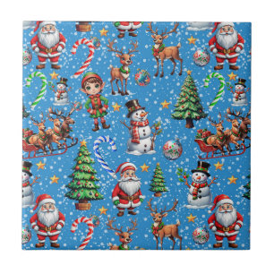 Carreau Motif décoratif de Noël sur fond bleu