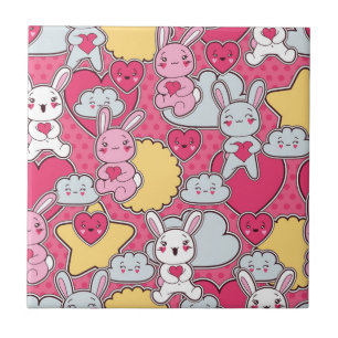 Carreau Motif d'enfant de Kawaii avec des griffonnages