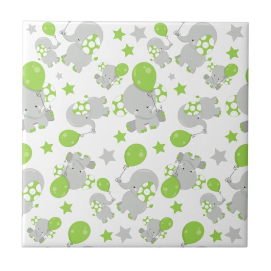Carreau Motif Des Eléphants, Eléphants Mignons - Grey Vert (Devant)